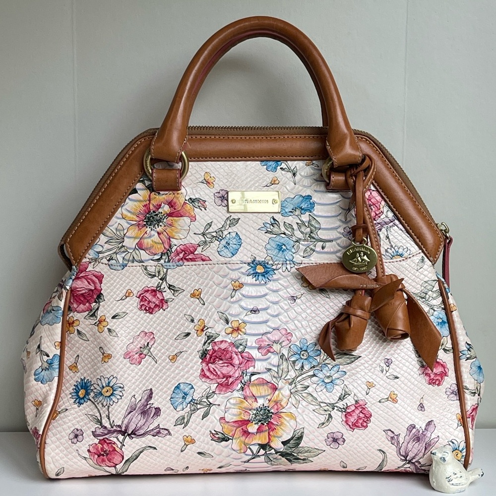 BRAHMIN LIGHT PINK OASIS FLORAL ELISA Satchel  (Super Rare & Hard To Find)